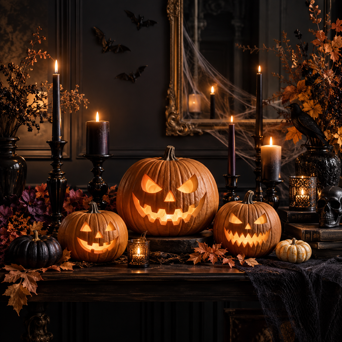 Premium Halloween decorations in black, purple, orange and gold