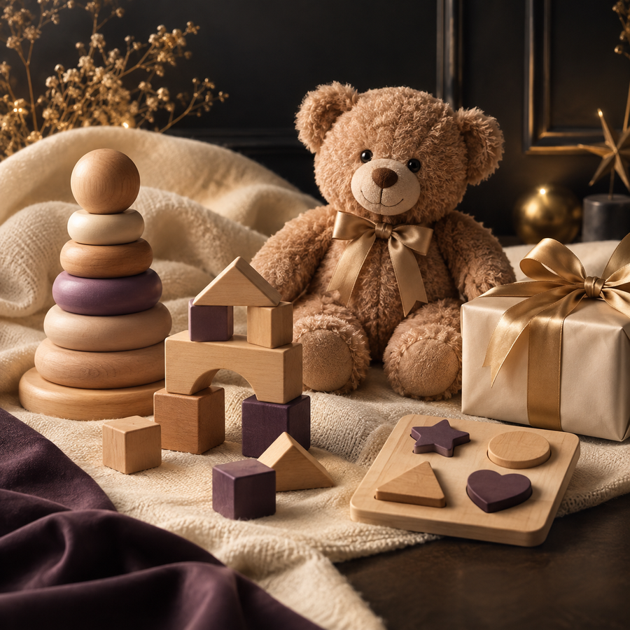 Wooden toys, soft bear and gifts for kids