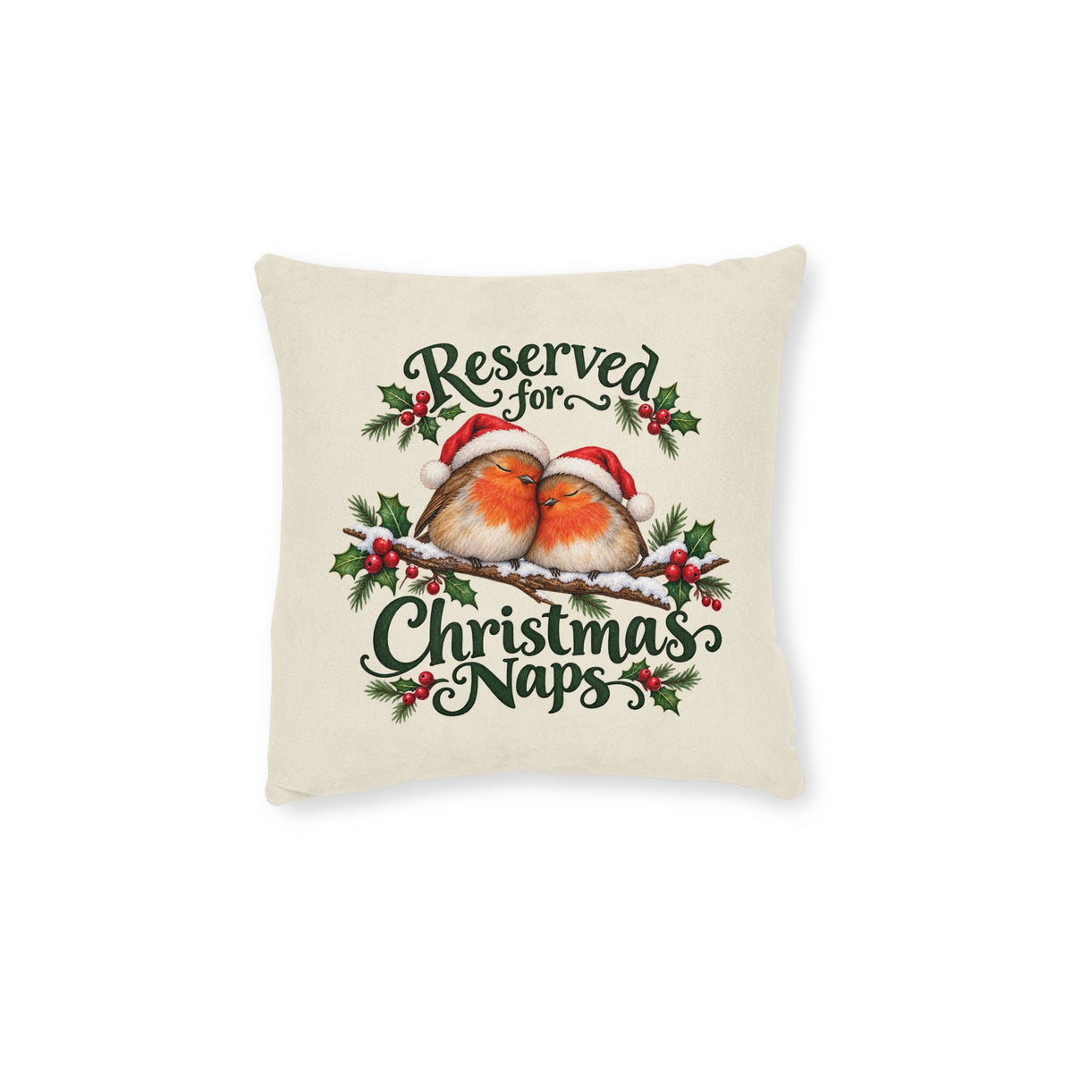 Reserved for Christmas Naps Robin Cushion — front product mockup