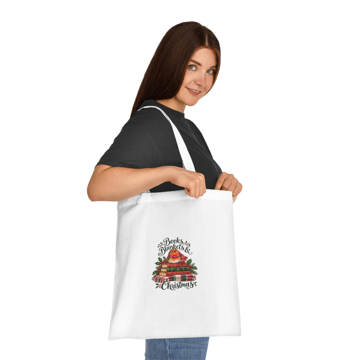 Books Blankets and Christmas Cotton Tote Bag — additional product view 4