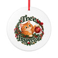 Tree Inspector Cat Ceramic Christmas Ornament — front product mockup