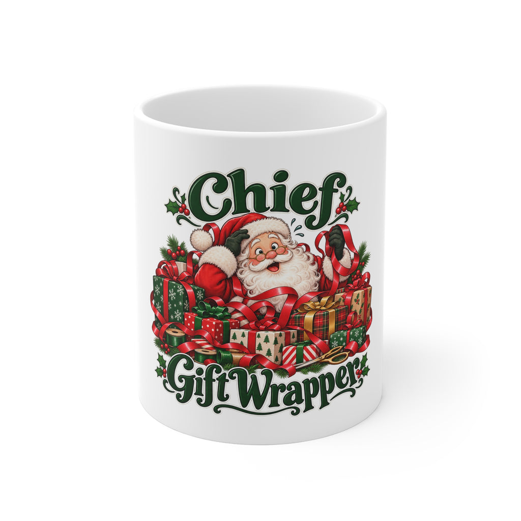 Chief Gift Wrapper Christmas Ceramic Mug — front product mockup