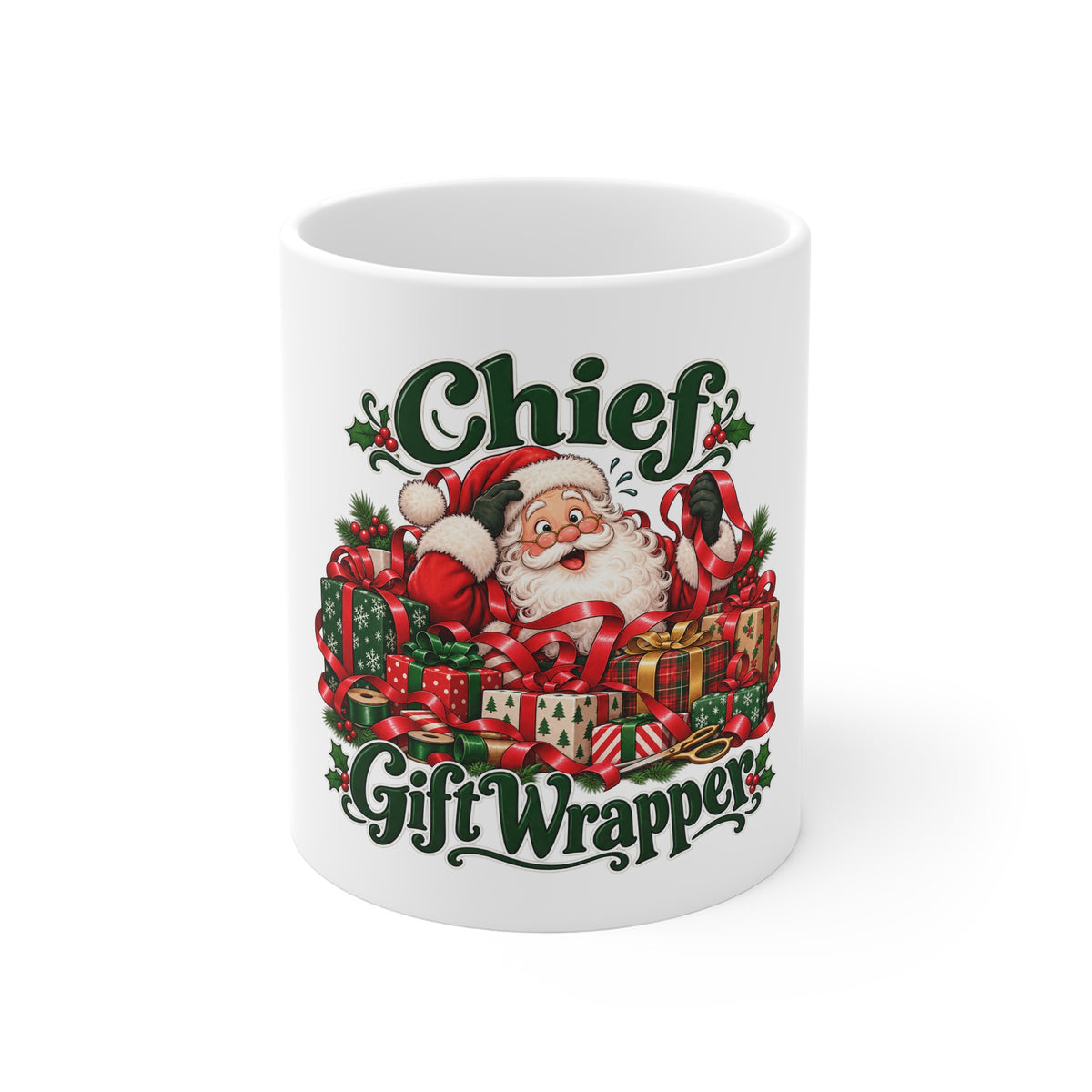 Chief Gift Wrapper Christmas Ceramic Mug — front product mockup