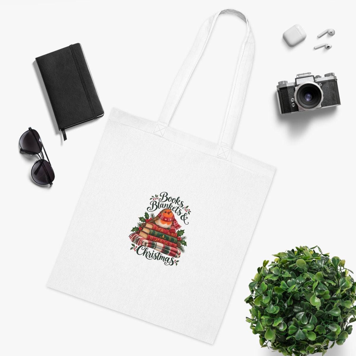 Books Blankets and Christmas Cotton Tote Bag — additional product view 3