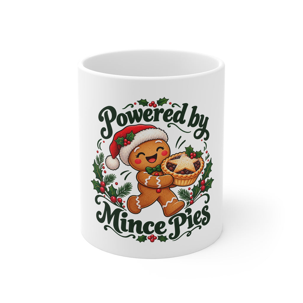 Powered by Mince Pies Christmas Ceramic Mug — front product mockup