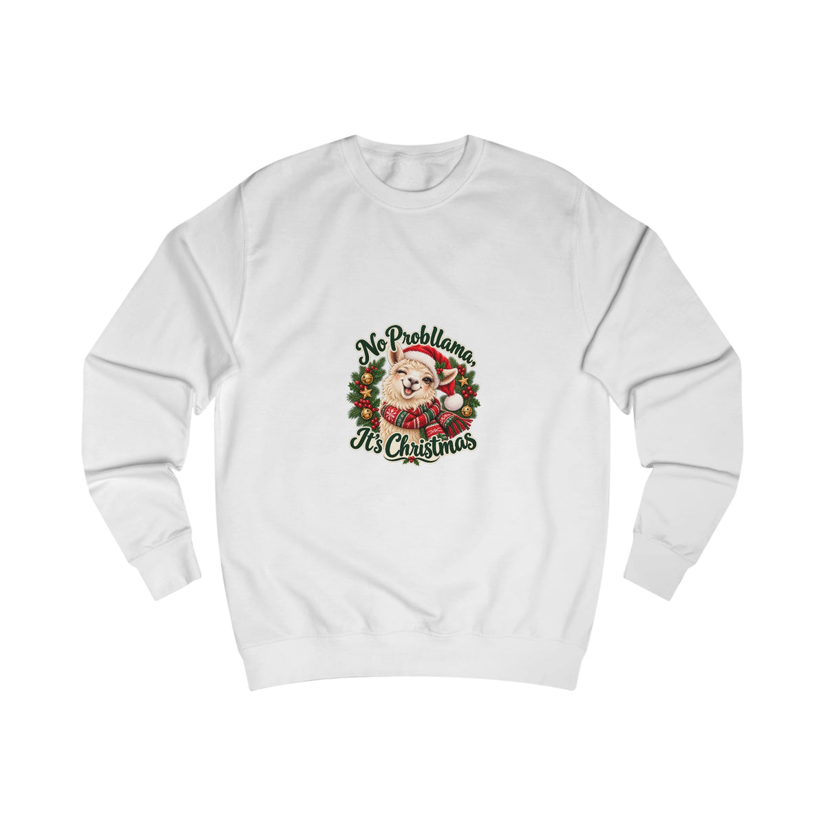 No Probllama Christmas Sweatshirt — front product mockup