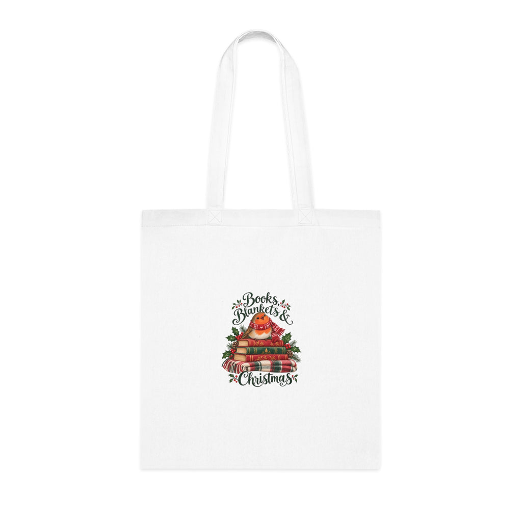 Books Blankets and Christmas Cotton Tote Bag — front product mockup