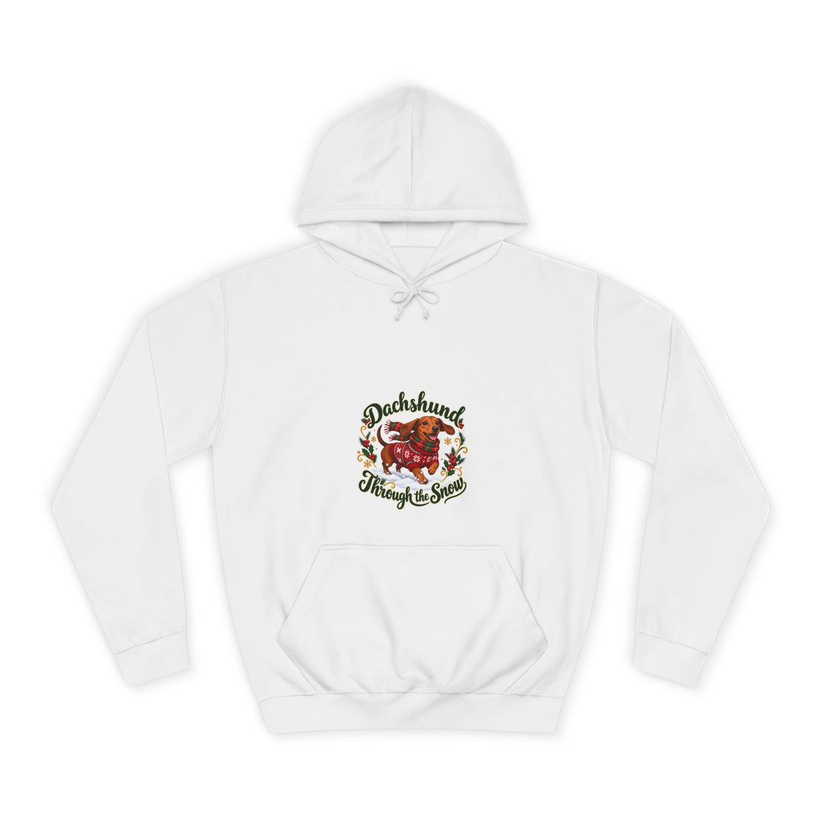 Dachshund Through the Snow Christmas Hoodie — front product mockup