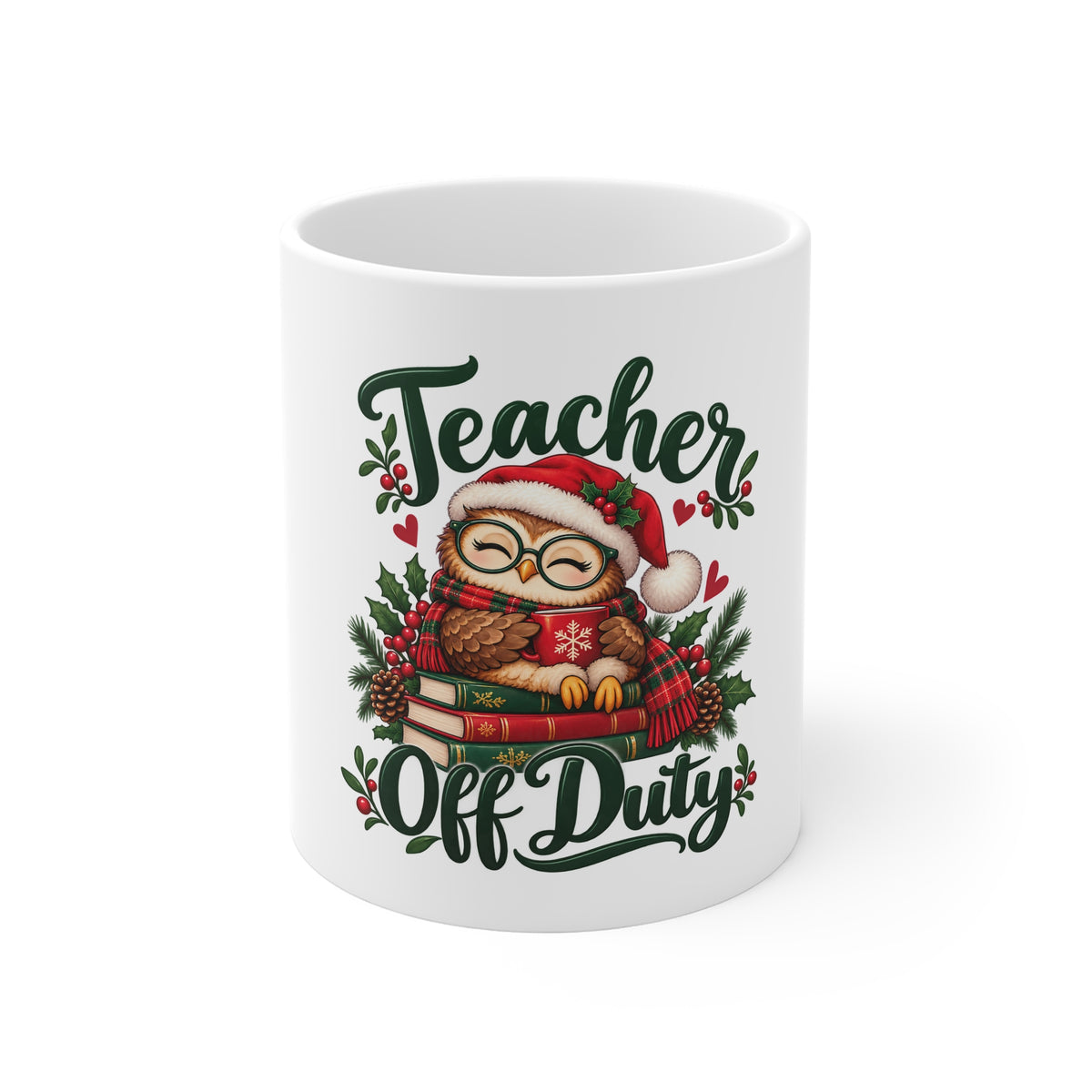 Teacher Off Duty Christmas Ceramic Mug — front product mockup