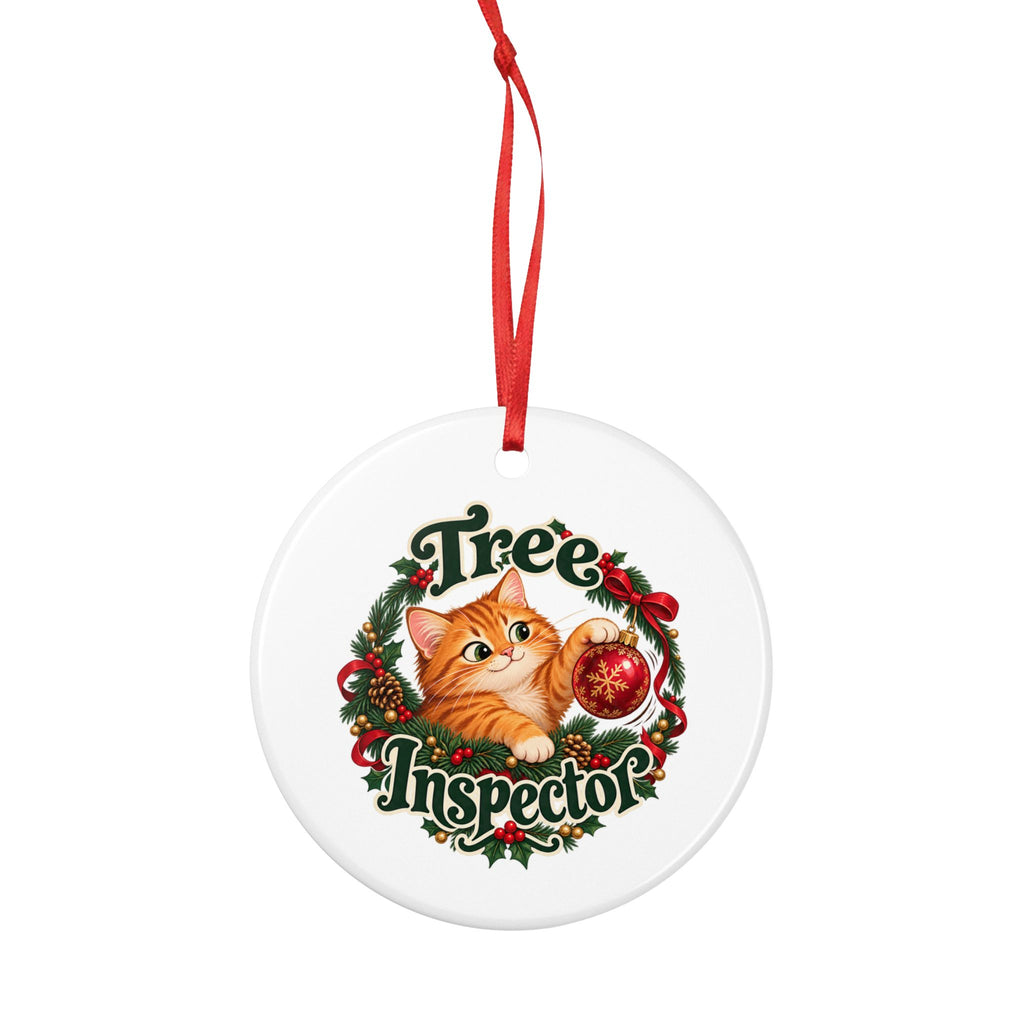 Tree Inspector Cat Ceramic Christmas Ornament — additional product view 3