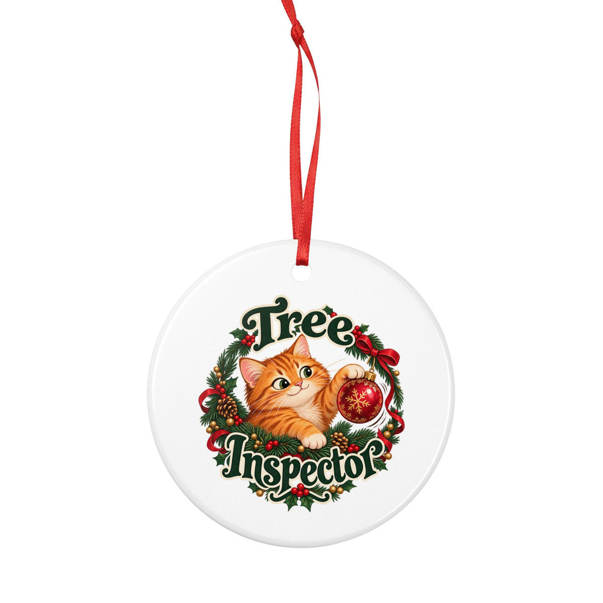 Tree Inspector Cat Ceramic Christmas Ornament — additional product view 3