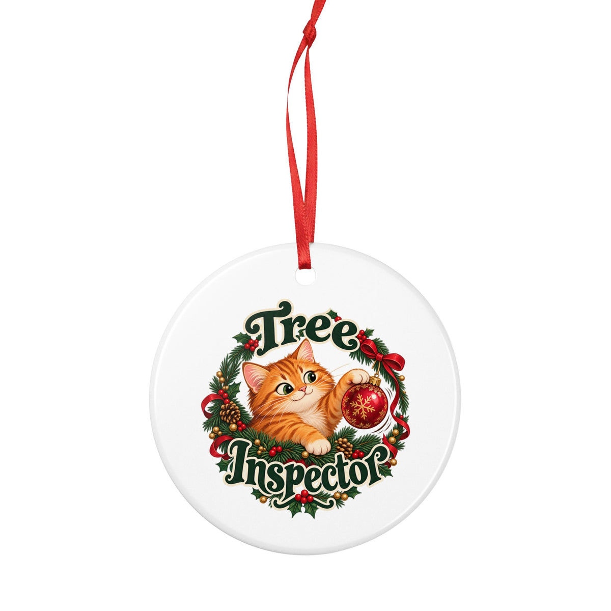Tree Inspector Cat Ceramic Christmas Ornament — additional product view 4