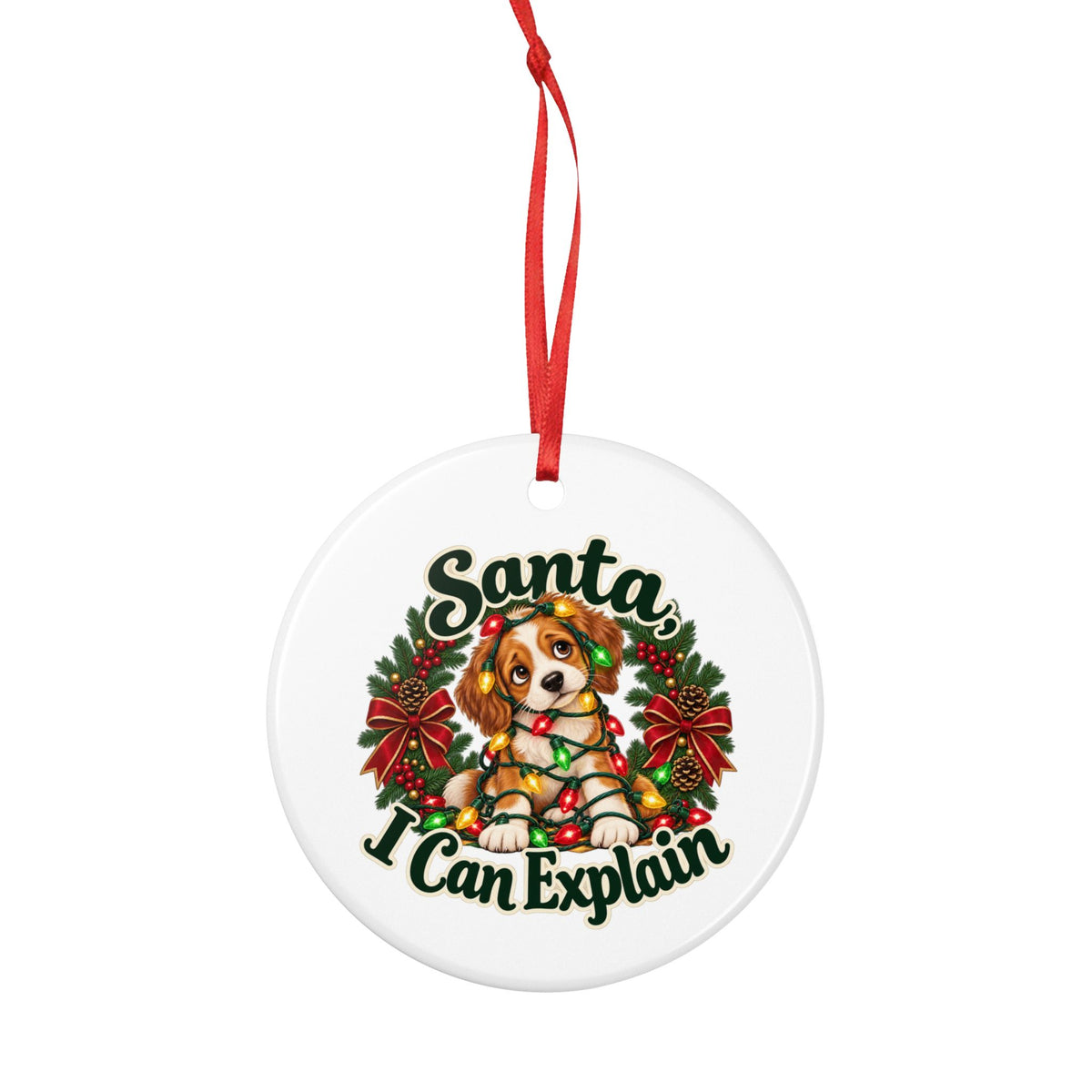 Santa I Can Explain Puppy Ceramic Christmas Ornament — additional product view 3