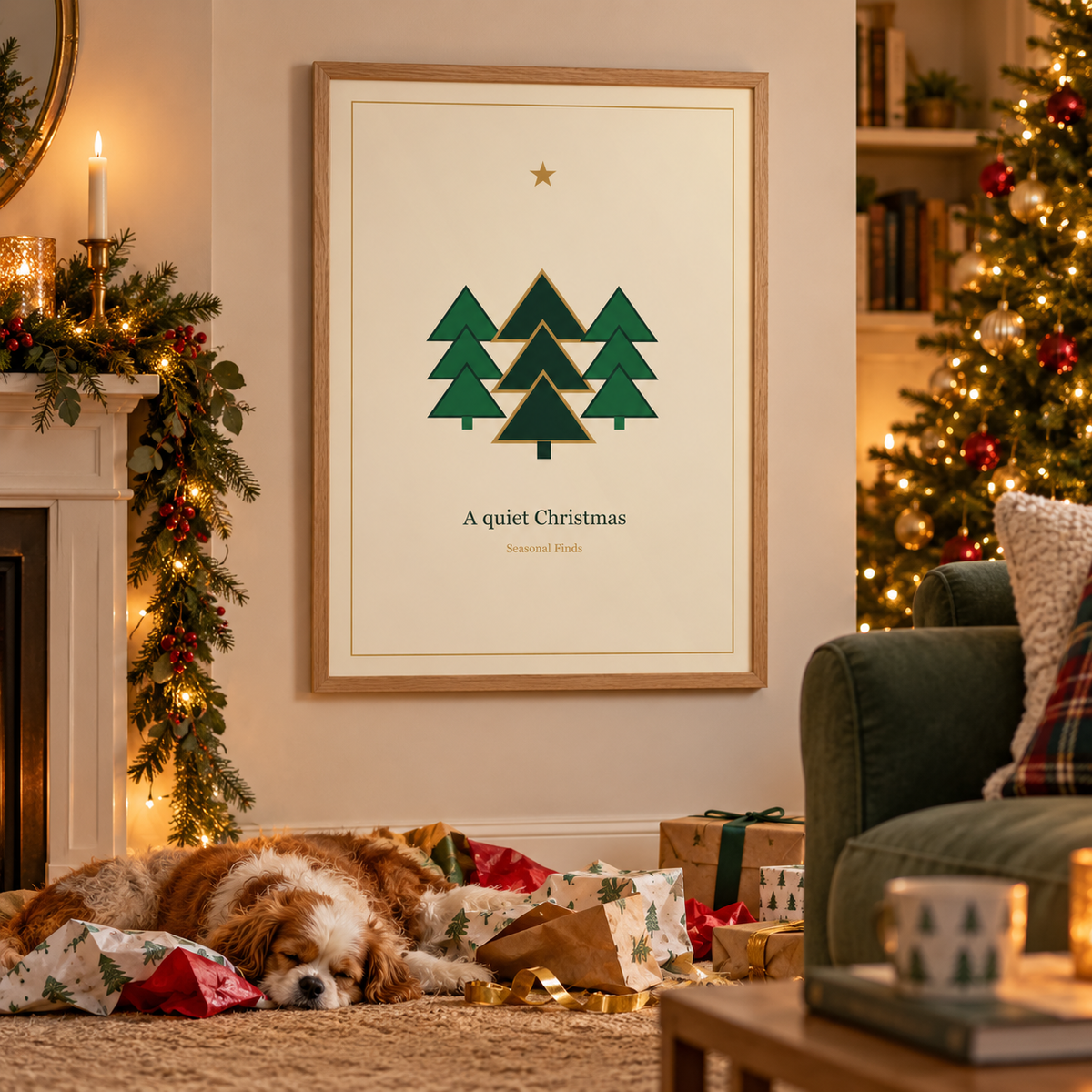 Illustrative room scene: poster displayed in a frame for styling; frame not included